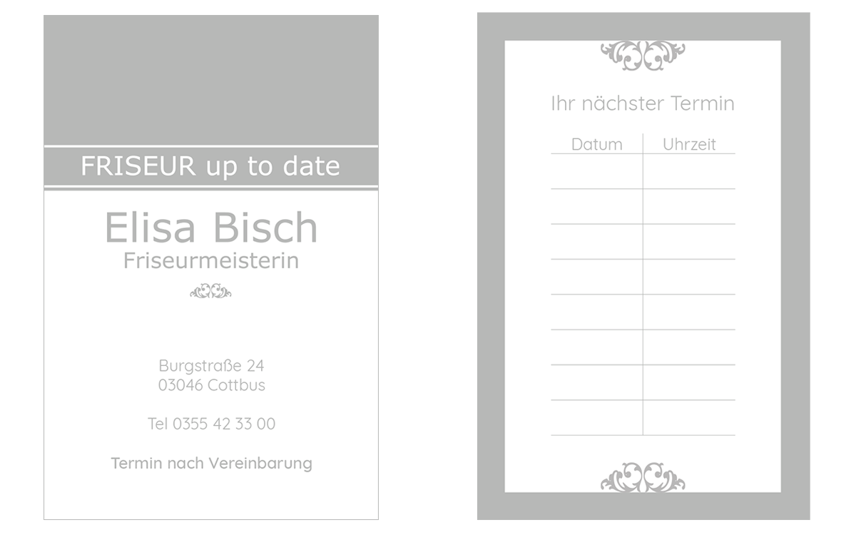 Logo, Bestellkarte und Fensterfolierung für den Friseursalon up to date