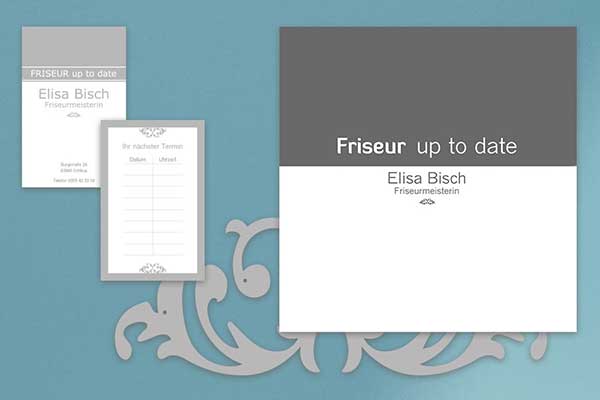 Logo, Bestellkarten und Fensterfolierung für Friseur up to date